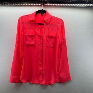 EXPRESS PORTOFINO Hot Pink Button Long Sleeve Blouse‎